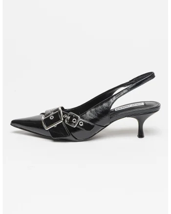 Pantofi cu varf ascutit, catarama si toc kitten, Negru