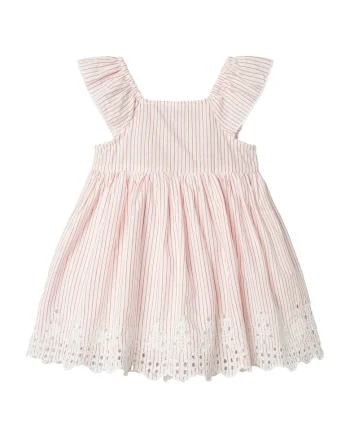 Rochie cu dungi si detalii cu dantela sangallo, Roz