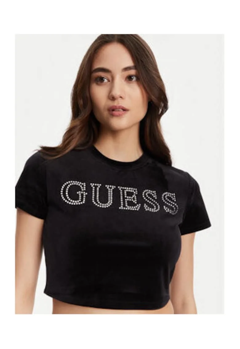Tricou crop uni cu text