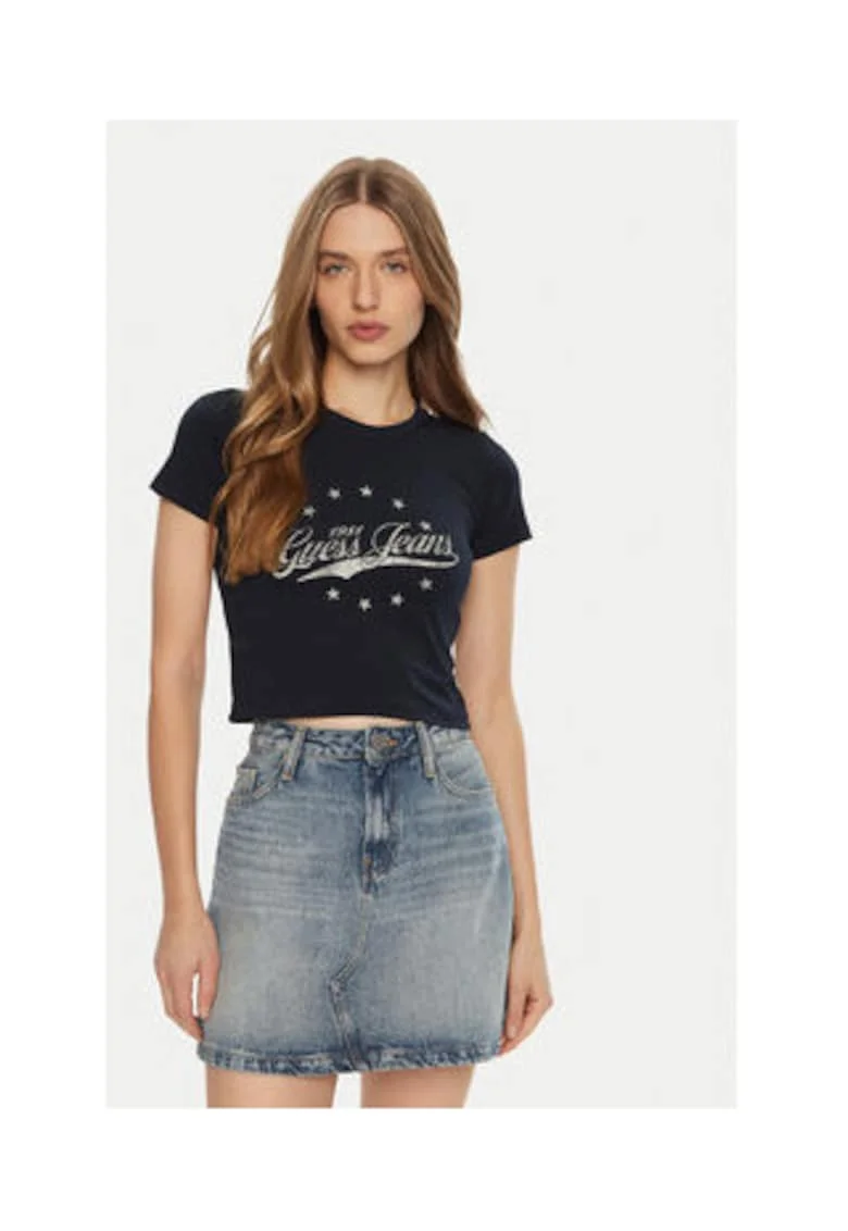 Tricou crop cu imprimeu logo