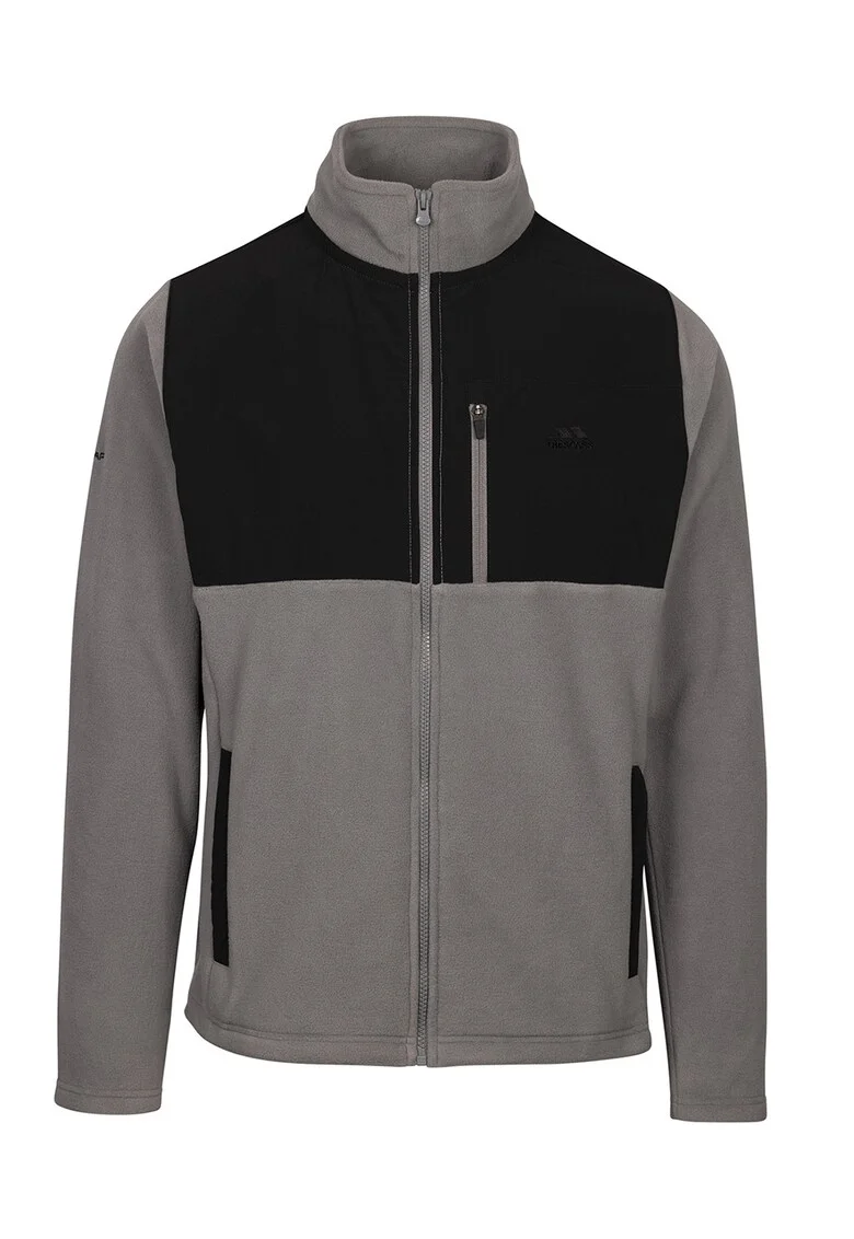 Bluza din fleece cu fermoar si segmente contrastante Falkenham, Negru/Gri