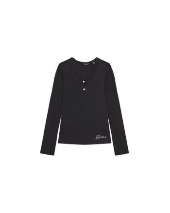Bluza din viscoza cu decolteu in V si nasturi, Negru
