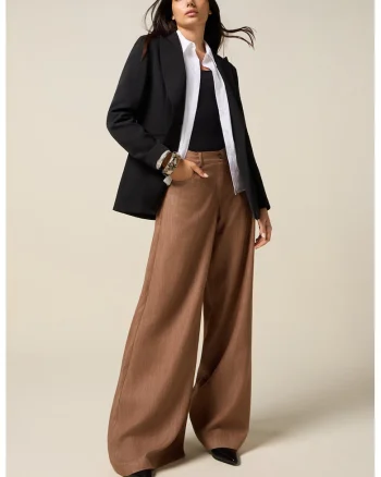 Pantaloni eleganti din lyocell si croiala ampla, Caramel
