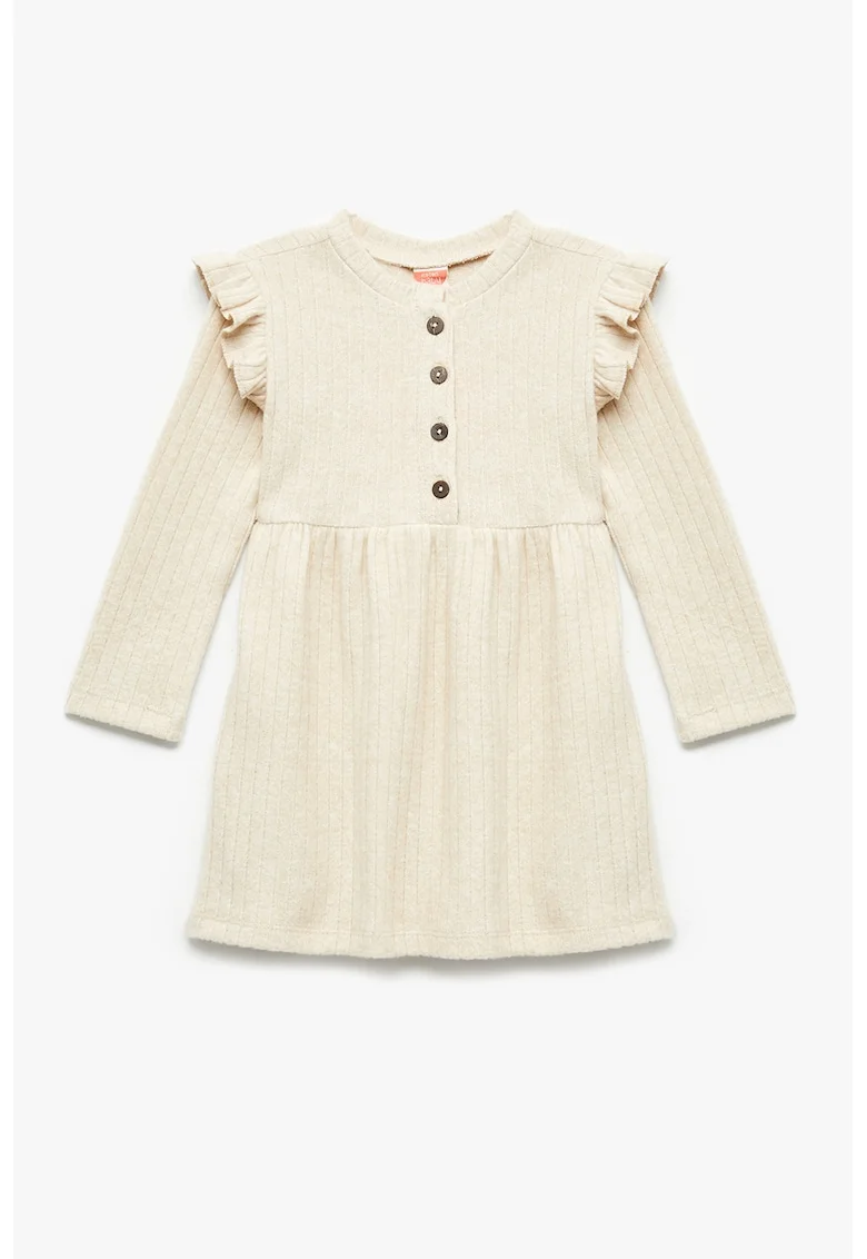Rochie striata cu garnituri cu volane, Bej