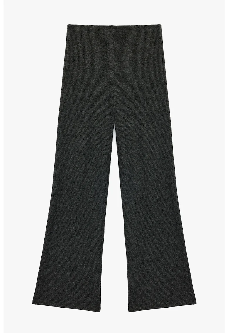 Pantaloni cu croiala ampla si talie inalta, Negru stins