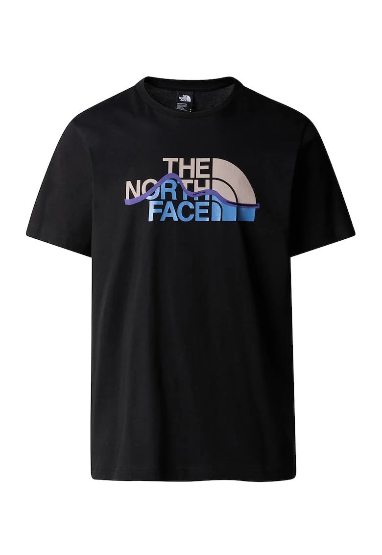 Tricou cu imprimeu logo Mountain Line, Negru/Albastru