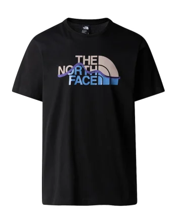 Tricou cu imprimeu logo Mountain Line, Negru/Albastru