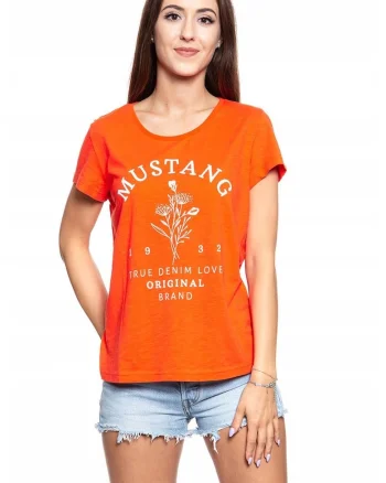 Tricou Dama,  Alina C Print, Marime S, Bumbac, Maneca Scurta, Slim Fit, Fara Buzunare, High-Quality, Portocaliu