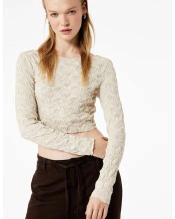 Bluza crop slim fit, Bej