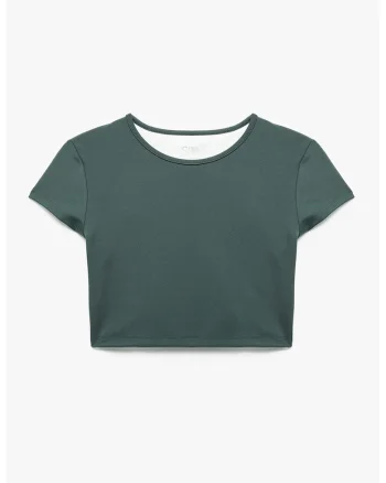 Tricou crop cu decolteu la baza gatului, Verde persan
