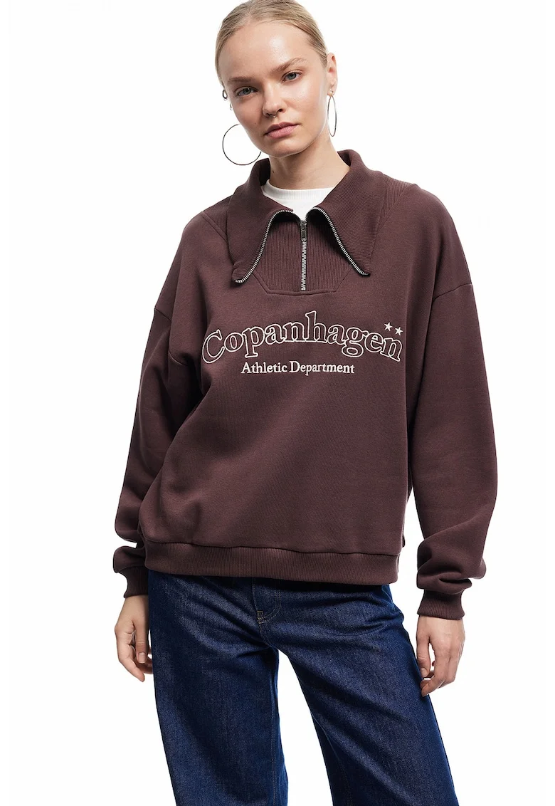 Bluza de trening cu guler inalt, Violet tyrian