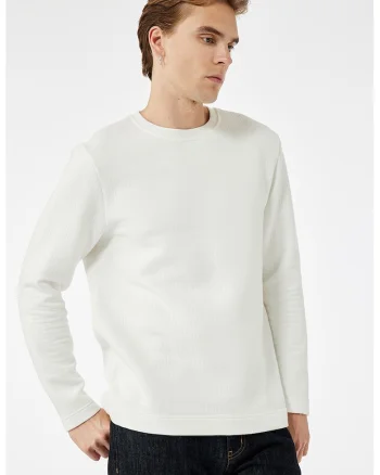 Pulover din amestec de bumbac cu model uni, Alb