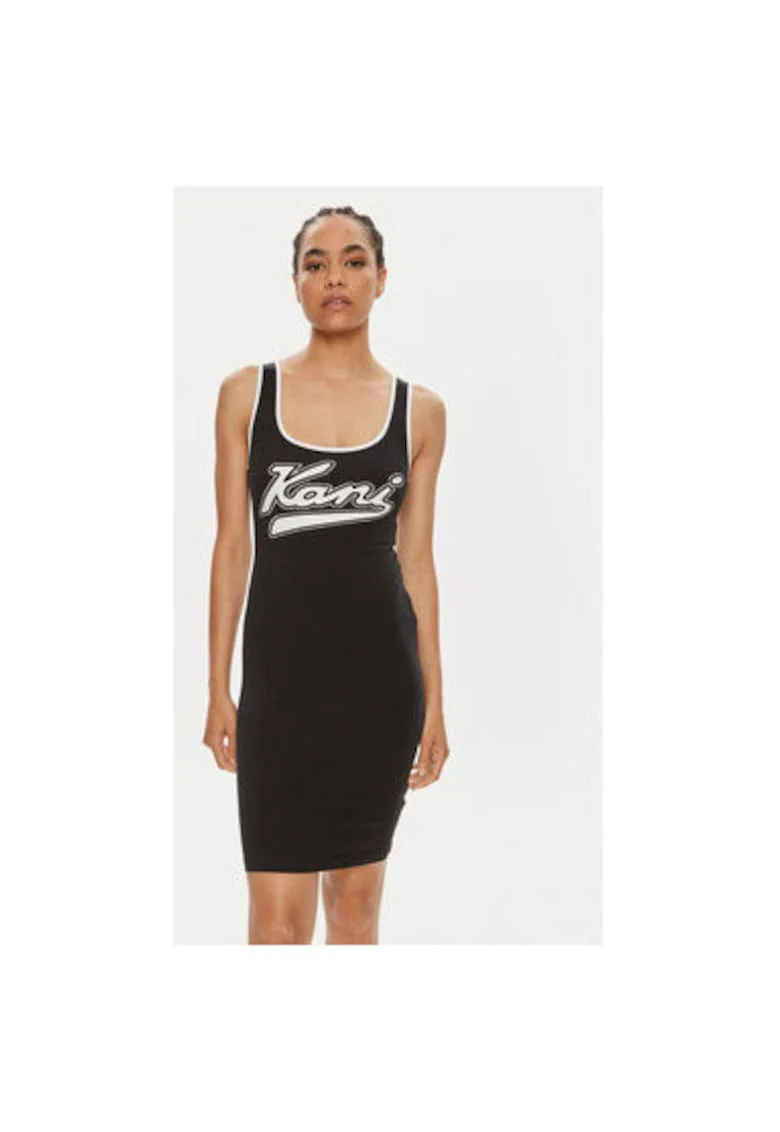 Rochie cambrata cu imprimeu logo, Negru