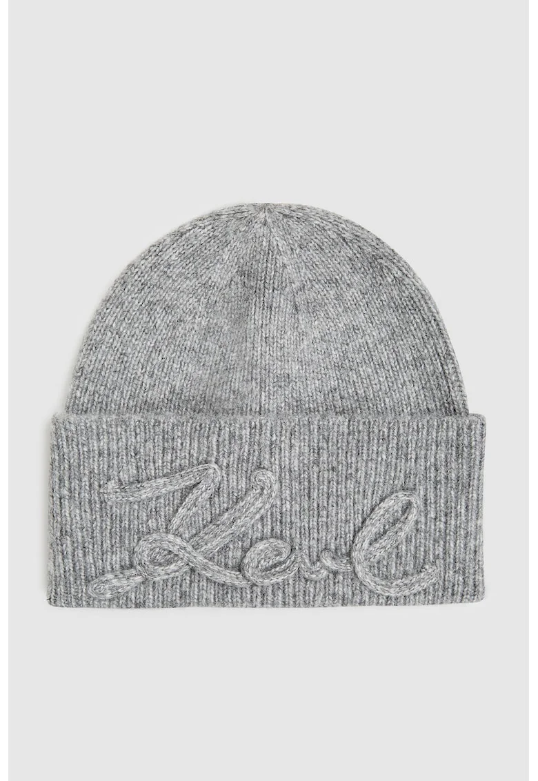 Caciula cu logo din tricot, Gri melange