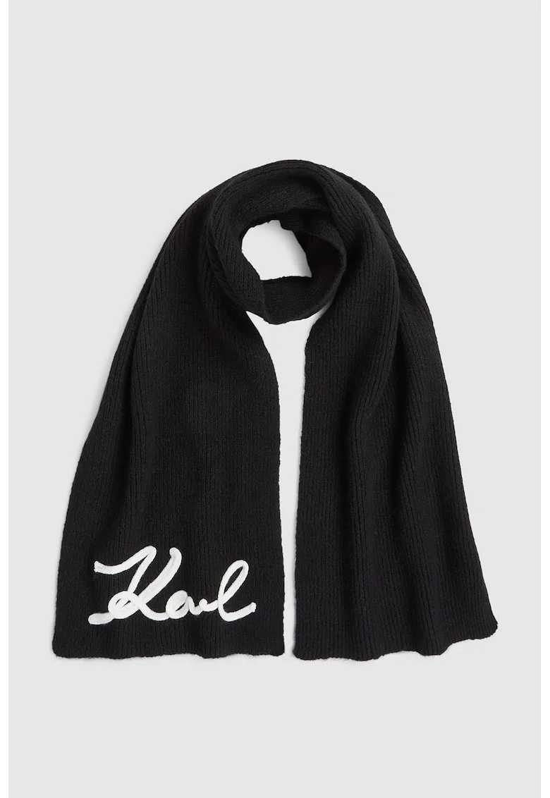 Fular cu logo tricotat, Negru