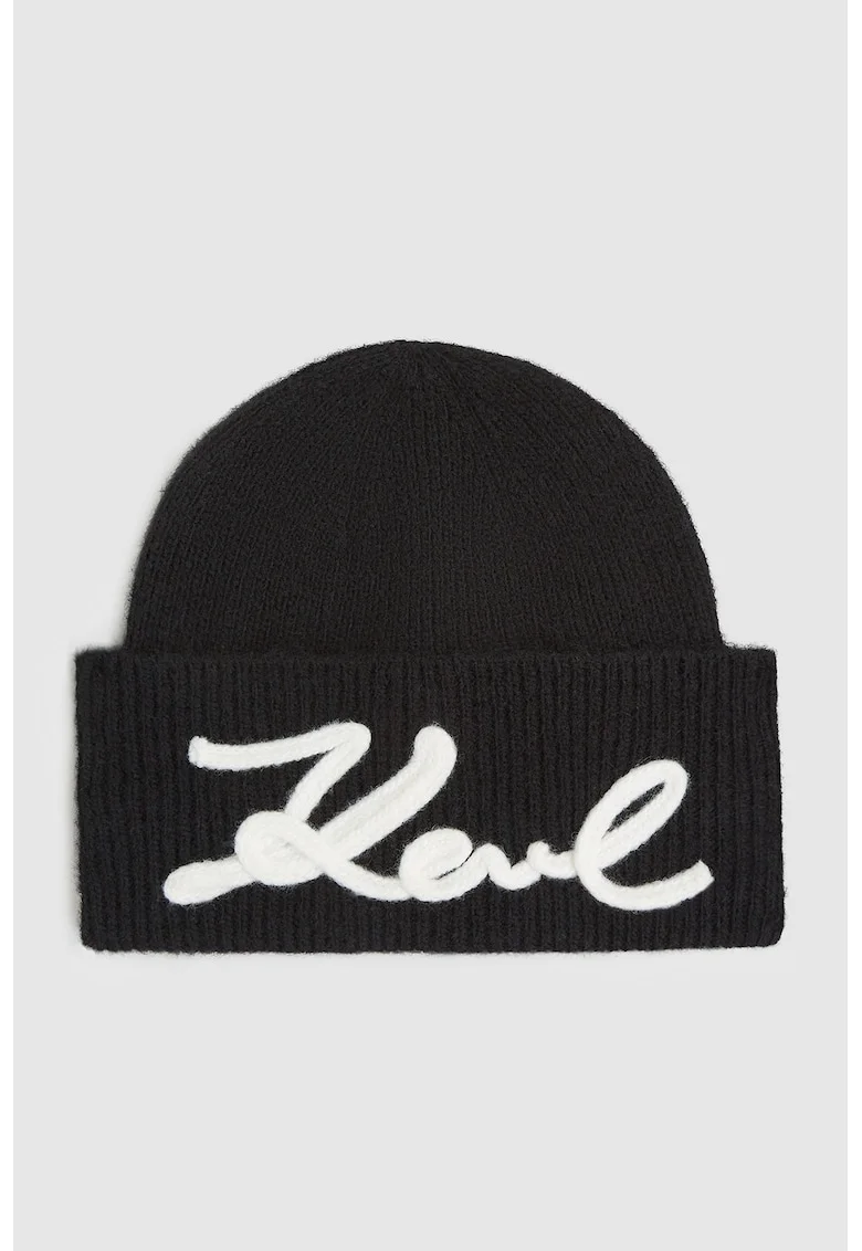 Caciula cu logo din tricot, Negru