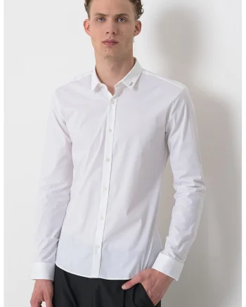 Camasa slim fit cu guler ascutit Ero, Alb optic