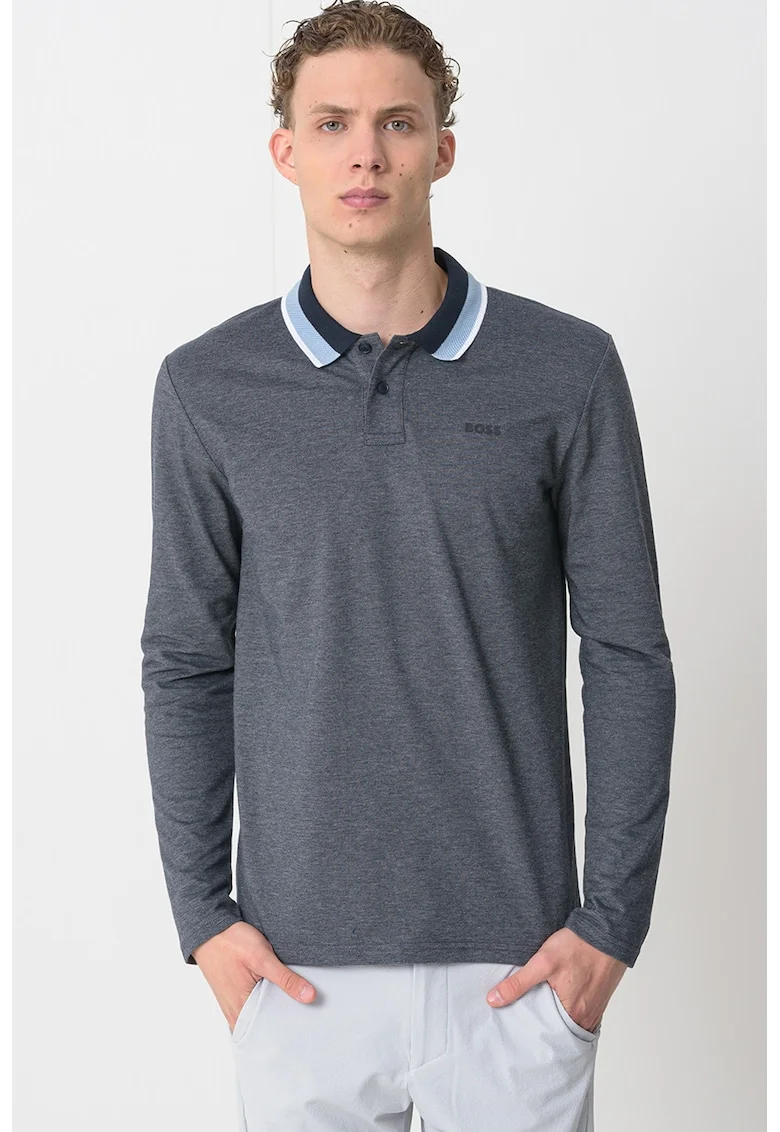 Bluza polo de bumbac, Albastru prafuit
