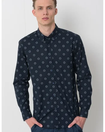 Camasa Oxford de bumbac, Alb/Bleumarin