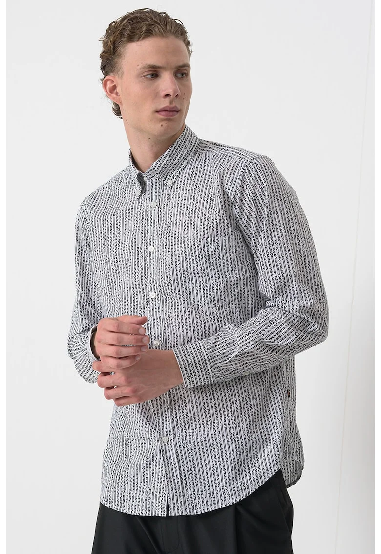 Camasa Oxford de bumbac, Negru stins/Alb optic