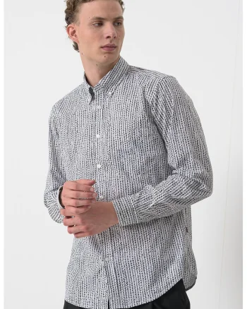 Camasa Oxford de bumbac, Negru stins/Alb optic