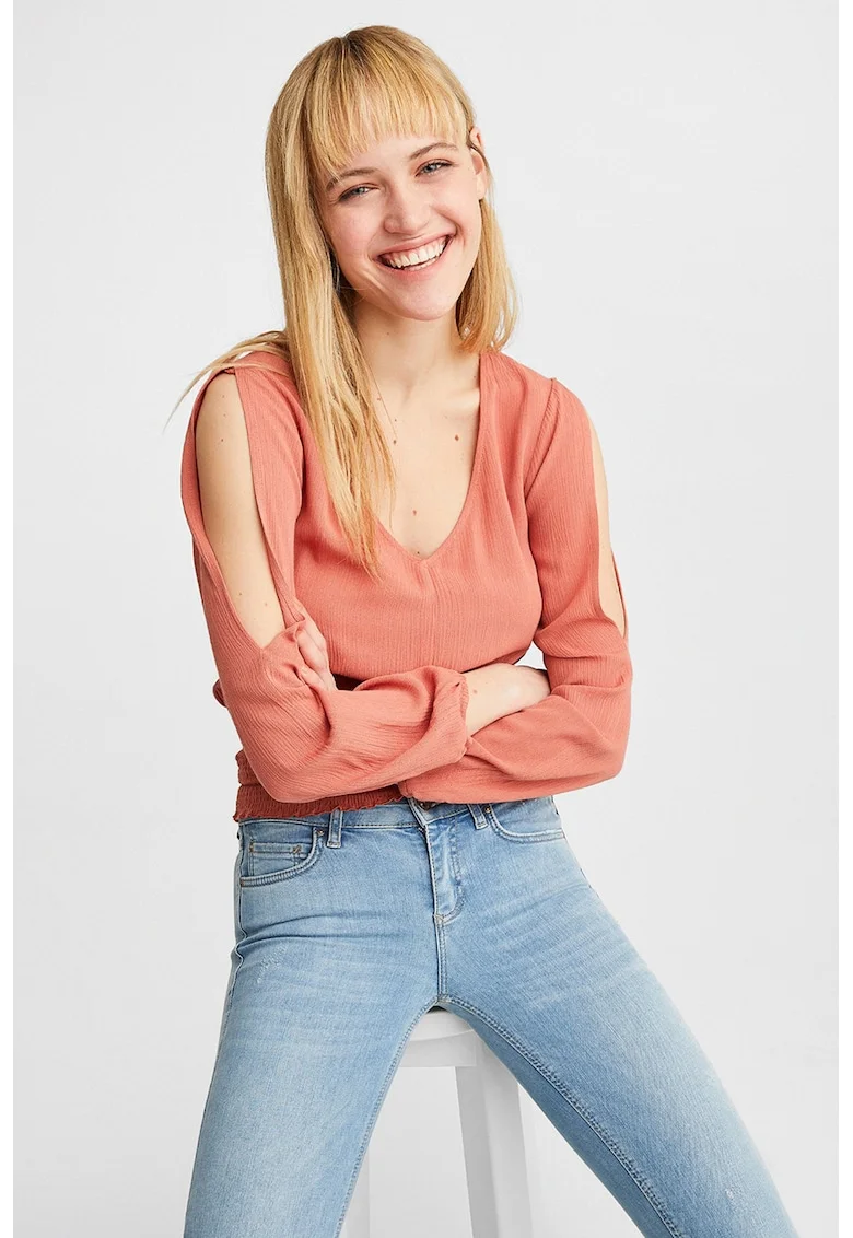Bluza cu decolteu in V si decupaje pe brate, Roz somon