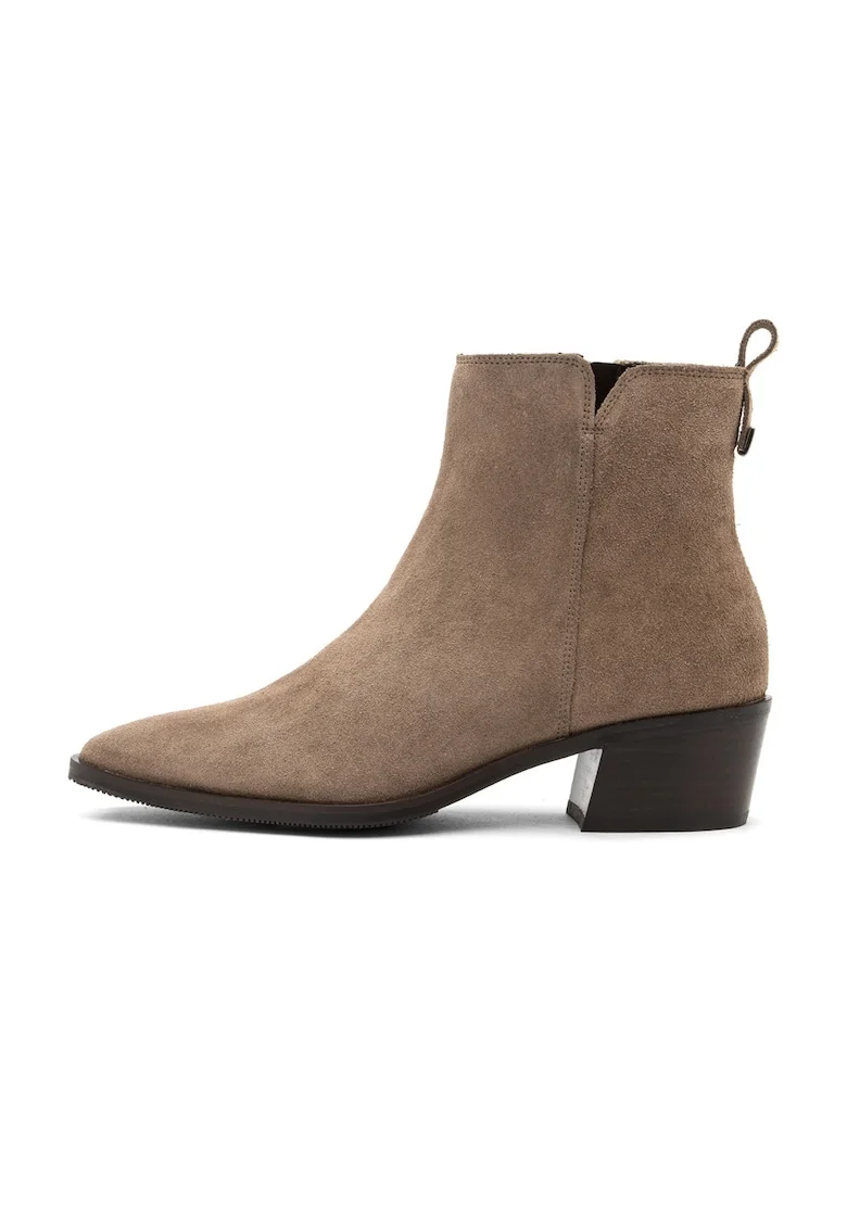 Botine de piele intoarsa cu toc cubanez Ariana, Maro deschis