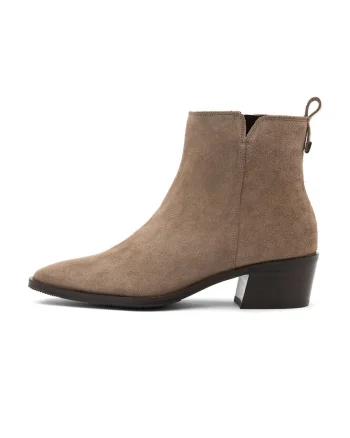 Botine de piele intoarsa cu toc cubanez Ariana, Maro deschis