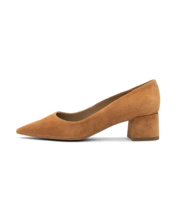 Pantofi din piele intoarsa cu toc masiv si varf ascutit Sarah, Portocaliu mandarina