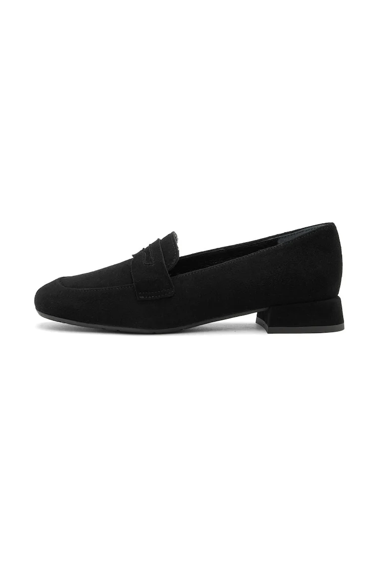 Pantofi loafer de piele intoarsa cu toc masiv Marla, Negru stins