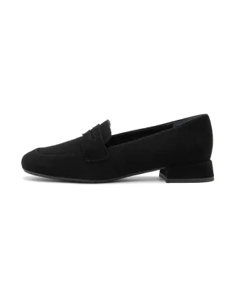 Pantofi loafer de piele intoarsa cu toc masiv Marla, Negru stins