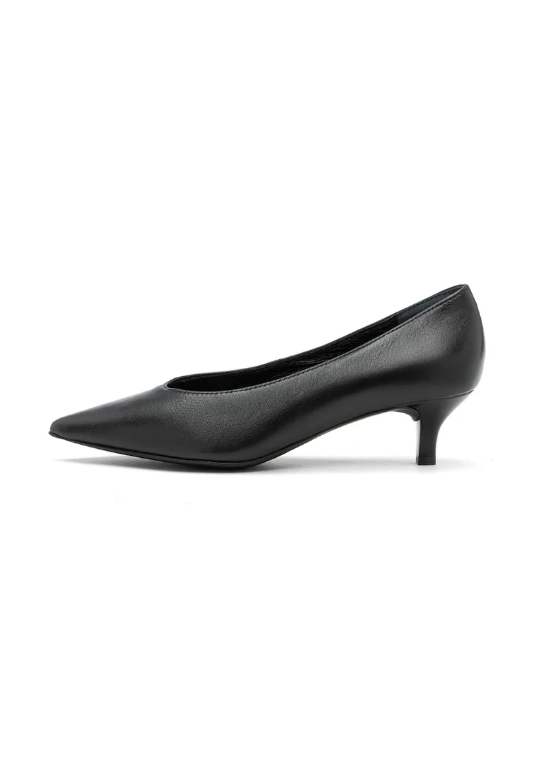 Pantofi din piele cu toc si varf ascutit Sarah, Negru