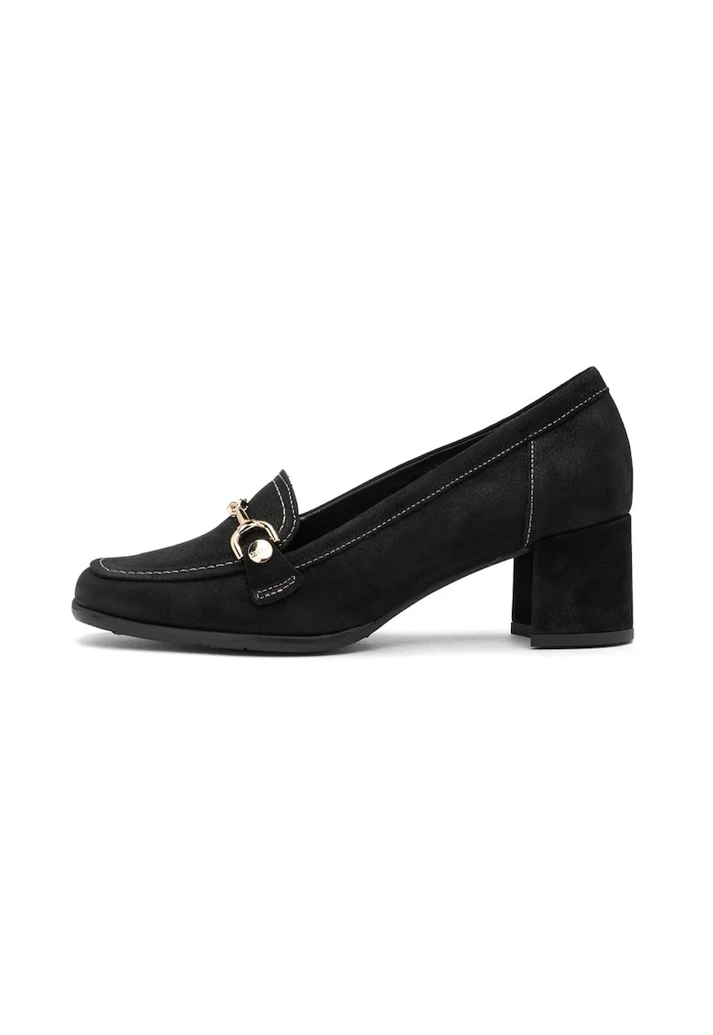 Pantofi loafer din piele nabuc cu toc Passes, Negru