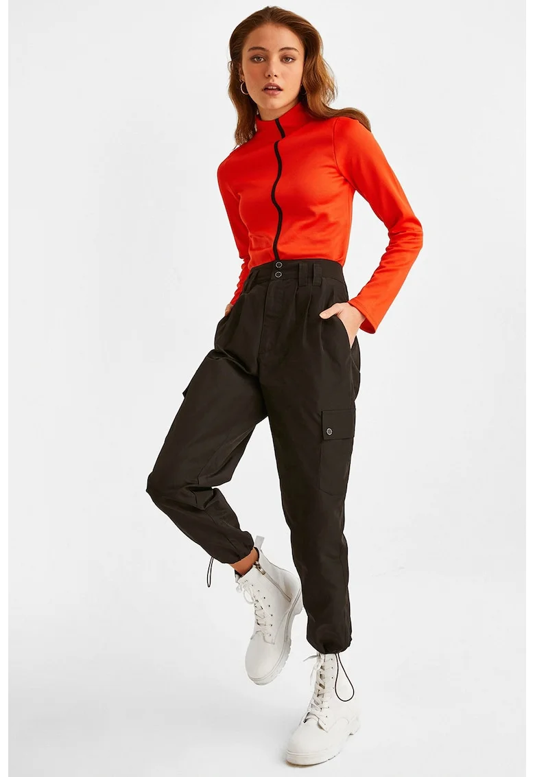 Pantaloni crop cu talie inalta, Negru