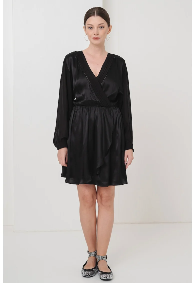 Rochie din amestec de modal cu croiala in A si aspect satinat, Negru