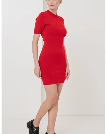 Rochie-tricou mini cambrata, Rosu vermillion