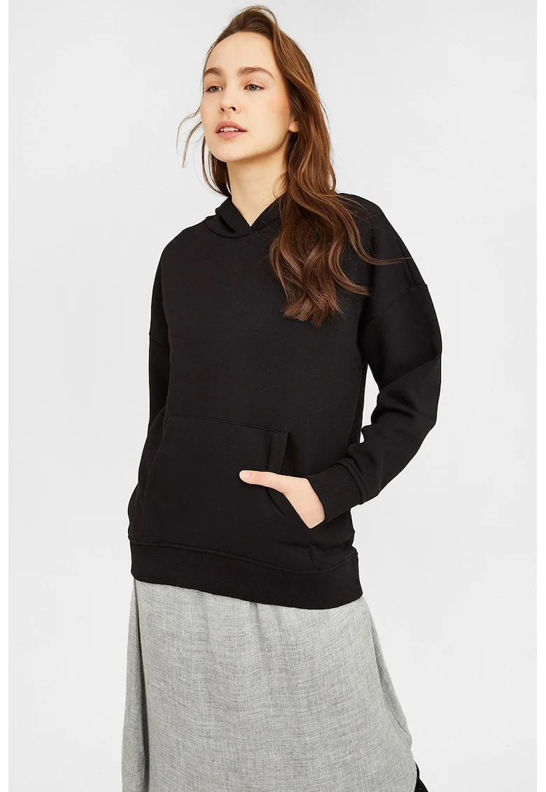 Hanorac cu maneci lungi si model uni, Negru