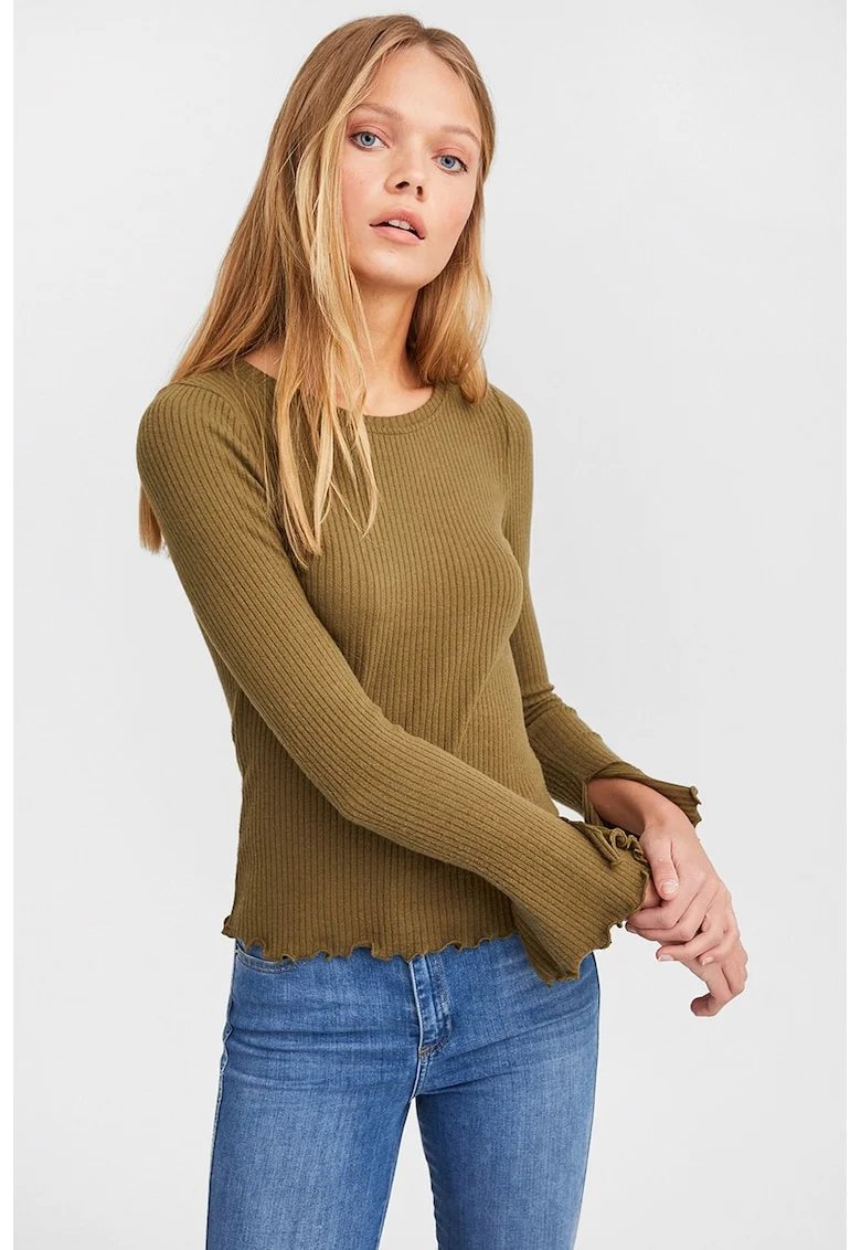 Bluza striata cu terminatie valurita, Verde masliniu