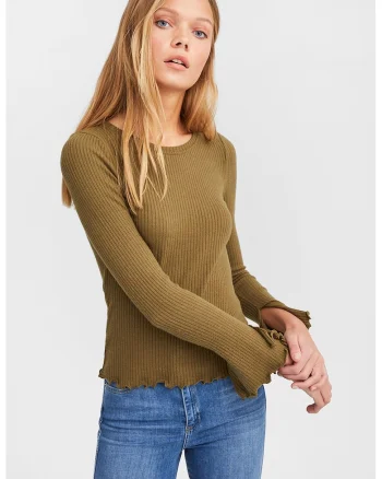 Bluza striata cu terminatie valurita, Verde masliniu