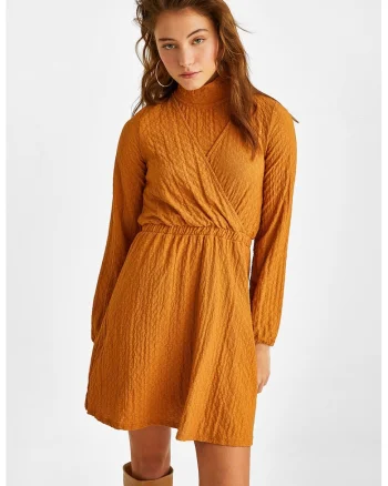 Rochie mini cu decolteu in V, Portocaliu persan