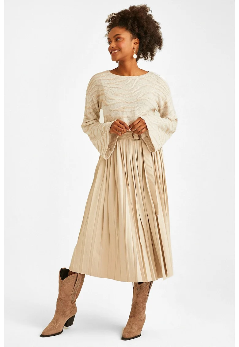 Fusta midi plisata, Crem