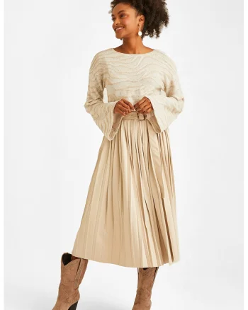 Fusta midi plisata, Crem