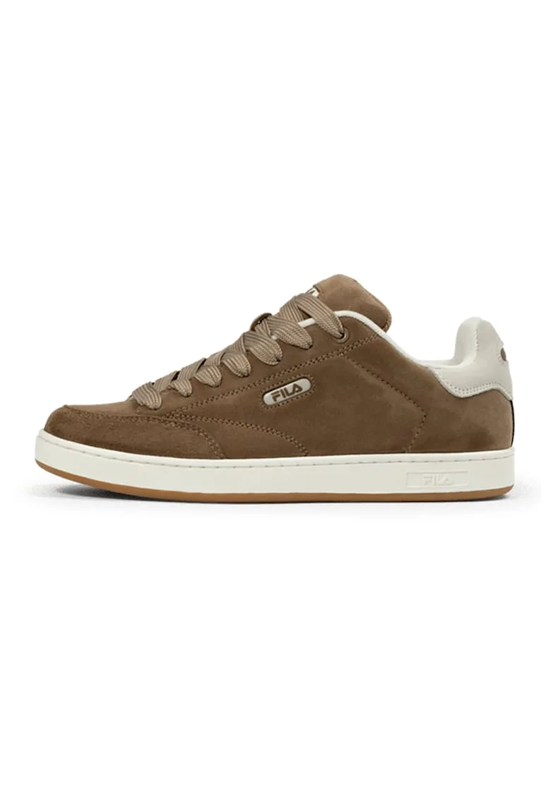 Pantofi sport flatform low-cut din piele intoarsa, Alb fildes/Caramel