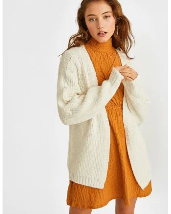 Cardigan cu model torsade, Alb fildes