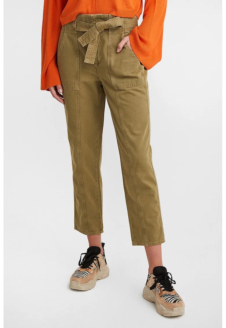 Pantaloni crop cu talie inalta, Maro deschis