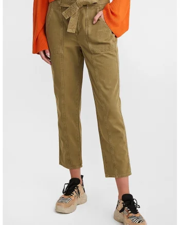 Pantaloni crop cu talie inalta, Maro deschis