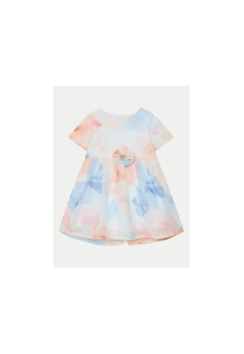 Rochie evazata cu model tie-dye si fundita
