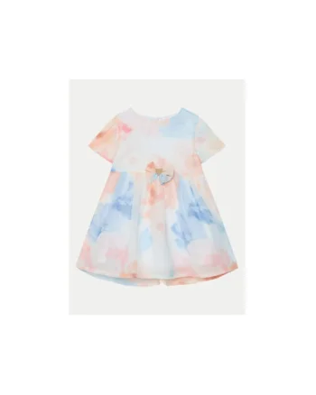 Rochie evazata cu model tie-dye si fundita