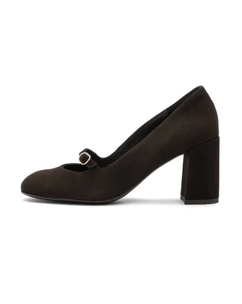 Pantofi Mary Jane de piele intoarsa cu catarama, Negru/Negru stins