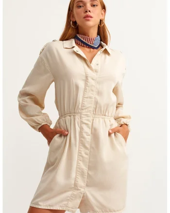 Rochie-camasa cu maneci lungi, Alb fildes